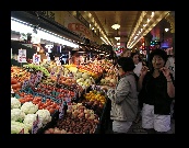 The next day we went to Seattle, and of course had to stop at Pike's Place Market. Angie tries to decide between Rainier or Bing cherries.